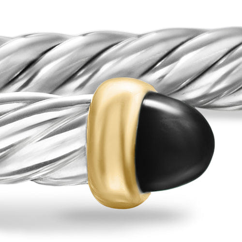David Yurman Cable Flex Bracelet in Sterling Silver with 14K Yellow Gold and Black Onyx, 4mm