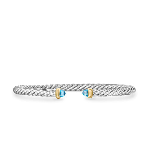 David Yurman Cable Flex Bracelet in Sterling Silver with 14K Yellow Gold and Blue Topaz, 4mm