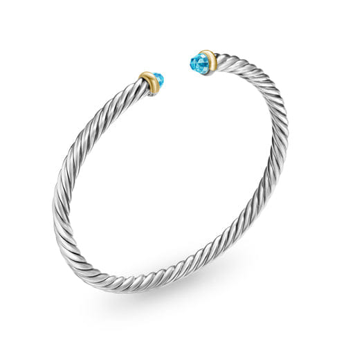 David Yurman Cable Flex Bracelet in Sterling Silver with 14K Yellow Gold and Blue Topaz, 4mm
