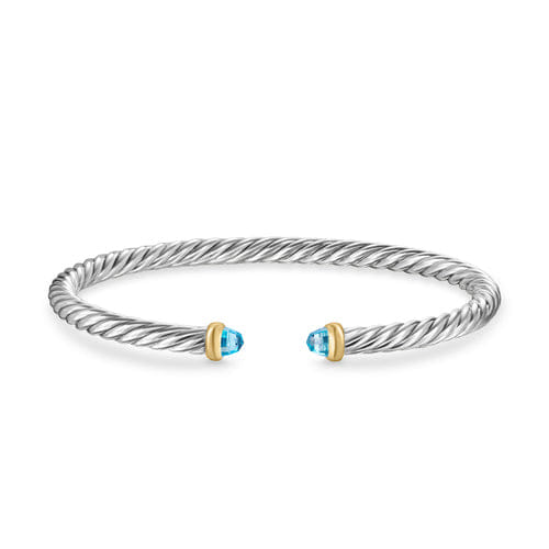 David Yurman Cable Flex Bracelet in Sterling Silver with 14K Yellow Gold and Blue Topaz, 4mm