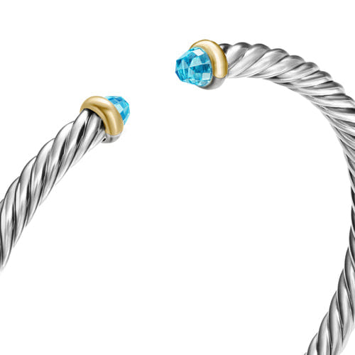 David Yurman Cable Flex Bracelet in Sterling Silver with 14K Yellow Gold and Blue Topaz, 4mm