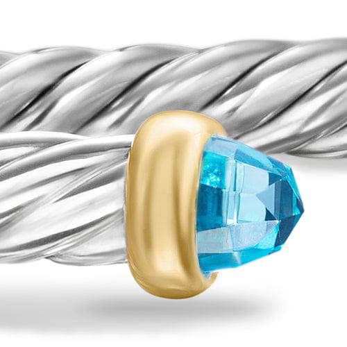 David Yurman Cable Flex Bracelet in Sterling Silver with 14K Yellow Gold and Blue Topaz, 4mm