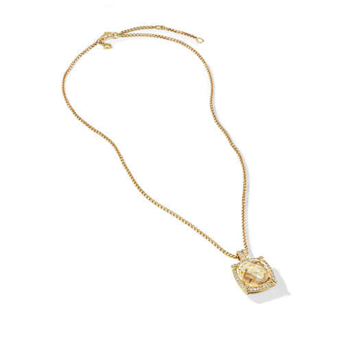 David Yurman Chatelaine Pavé Bezel Pendant Necklace in 18K Yellow Gold with Champagne Citrine and Diamonds, 14mm