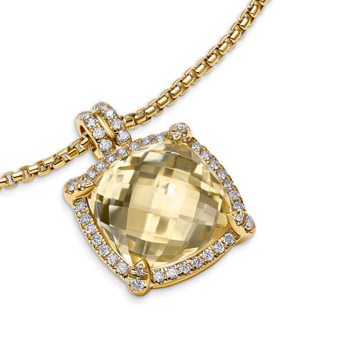 David Yurman Chatelaine Pavé Bezel Pendant Necklace in 18K Yellow Gold with Champagne Citrine and Diamonds, 14mm