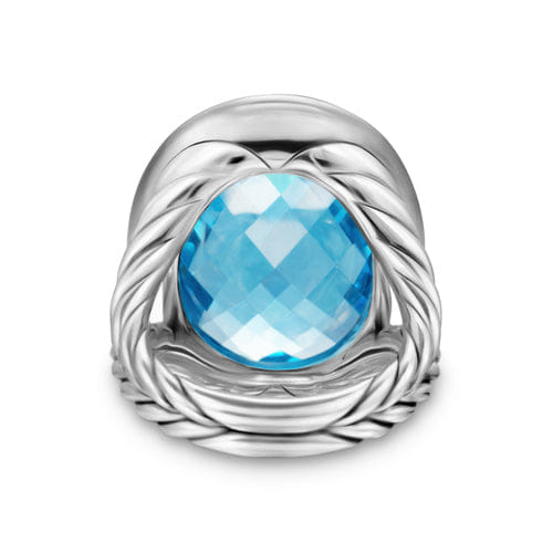 David Yurman Albion Oval Ring in Sterling Silver with Blue Topaz and Diamonds, 21mm