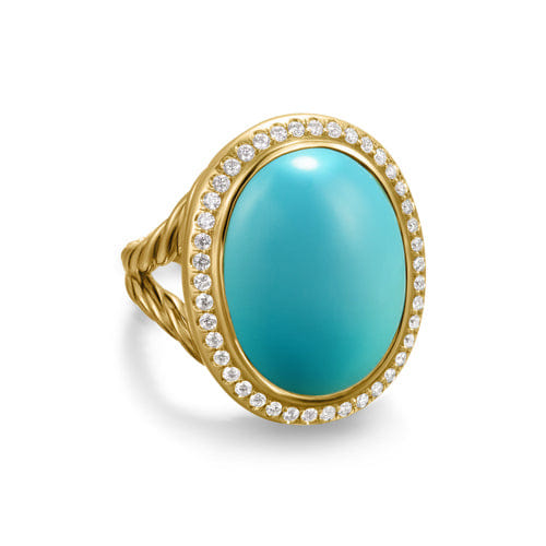 David Yurman Albion Oval Ring in 18K Yellow Gold with Turquoise and Diamonds, 21mm