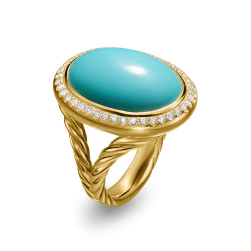 David Yurman Albion Oval Ring in 18K Yellow Gold with Turquoise and Diamonds, 21mm