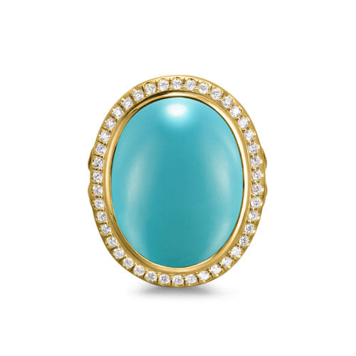 David Yurman Albion Oval Ring in 18K Yellow Gold with Turquoise and Diamonds, 21mm