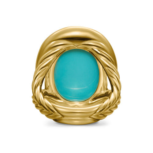 David Yurman Albion Oval Ring in 18K Yellow Gold with Turquoise and Diamonds, 21mm