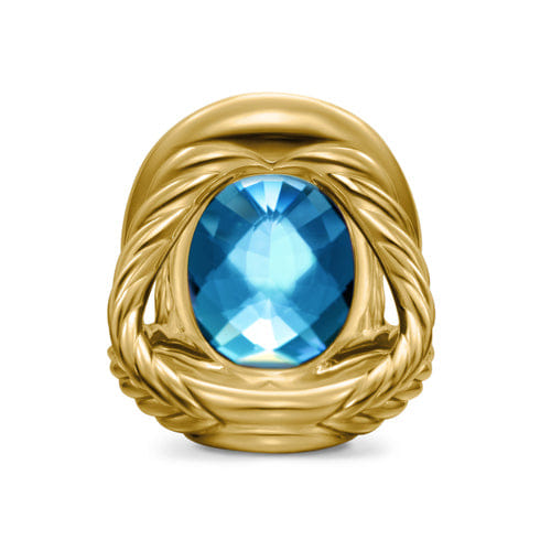 David Yurman Albion Oval Ring in 18K Yellow Gold with Hampton Blue Topaz and Diamonds, 21mm