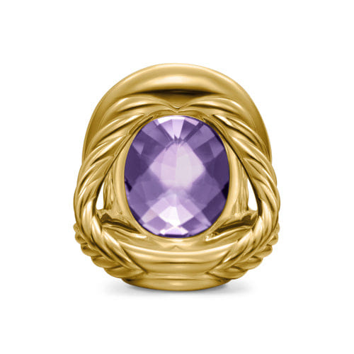 David Yurman Albion Oval Ring in 18K Yellow Gold with Amethyst and Diamonds, 21mm
