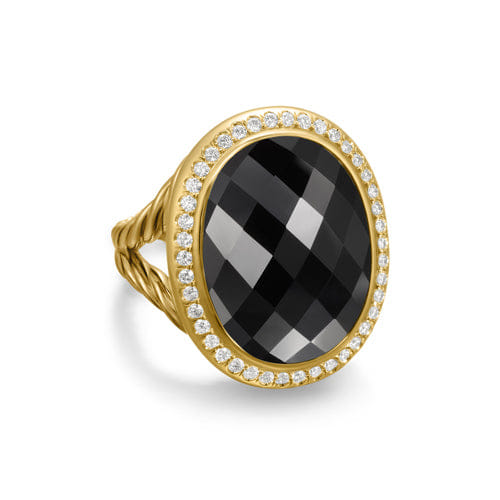 David Yurman Albion Oval Ring in 18K Yellow Gold with Black Onyx and Diamonds, 21mm