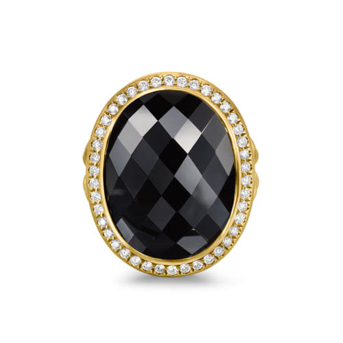 David Yurman Albion Oval Ring in 18K Yellow Gold with Black Onyx and Diamonds, 21mm