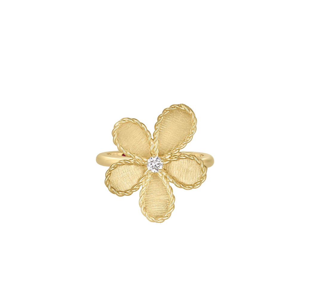 Roberto Coin Yellow Gold Flower Ring with Diamonds
