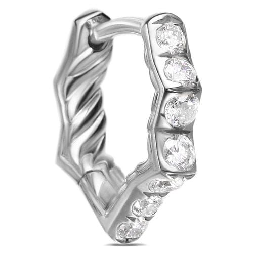 David Yurman Zig Zag Stax Huggie Hoop Earrings in Sterling Silver with Diamonds, 13mm