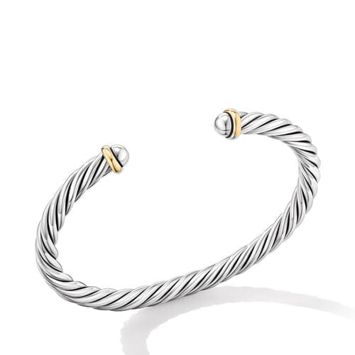 David Yurman Cable Cuff Bracelet in Sterling Silver with 14K Yellow Gold, Size Medium