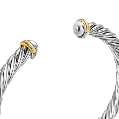 David Yurman Cable Cuff Bracelet in Sterling Silver with 14K Yellow Gold, Size Medium