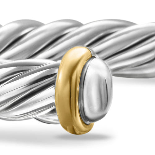 David Yurman Cable Cuff Bracelet in Sterling Silver with 14K Yellow Gold, Size Medium