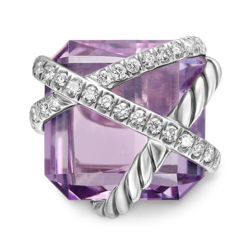 David Yurman Cable Wrap Stud Earrings in Sterling Silver with Lavender Amethyst and Diamonds, 12mm