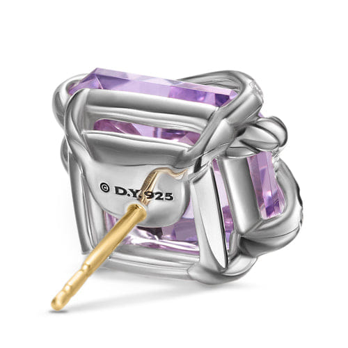 David Yurman Cable Wrap Stud Earrings in Sterling Silver with Lavender Amethyst and Diamonds, 12mm