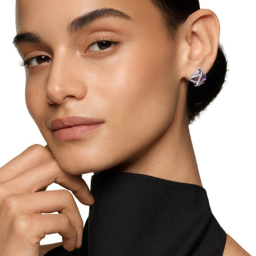 David Yurman Cable Wrap Stud Earrings in Sterling Silver with Lavender Amethyst and Diamonds, 12mm