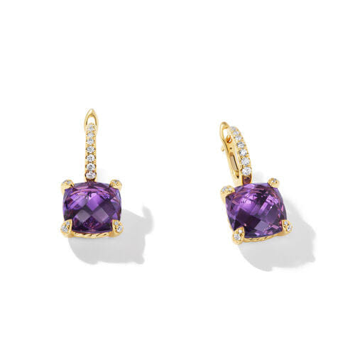 David Yurman Chatelaine Drop Earrings in 18K Yellow Gold with Amethyst and Diamonds, 11mm