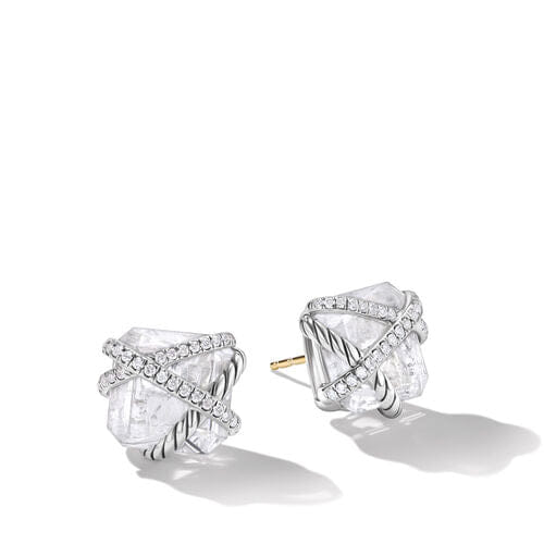David Yurman Cable Wrap Stud Earrings in Sterling Silver with Crystals and Diamonds, 12mm