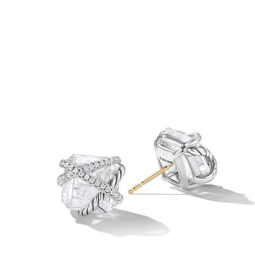David Yurman Cable Wrap Stud Earrings in Sterling Silver with Crystals and Diamonds, 12mm