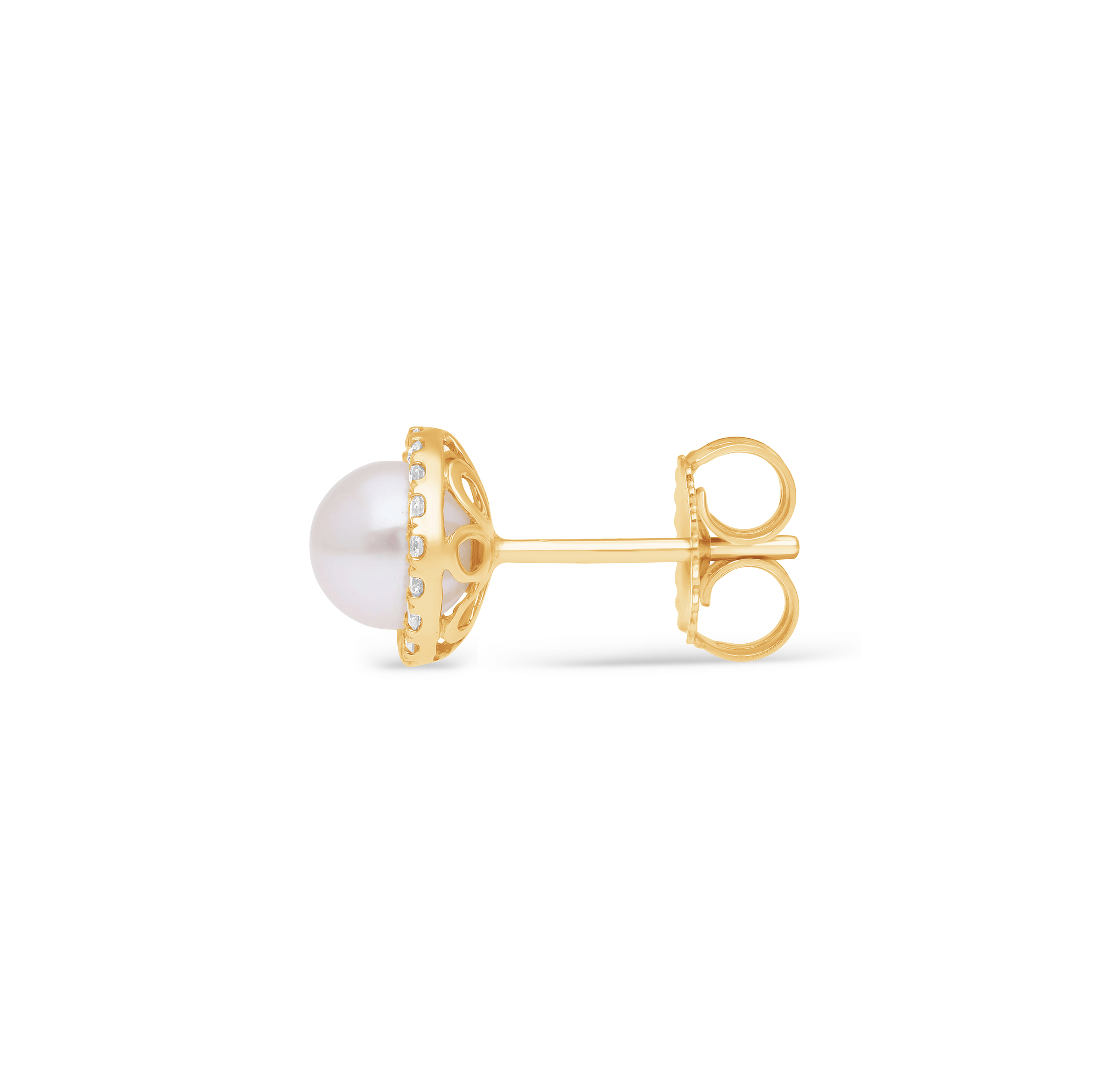 Sabel Collection Yellow Gold Pearl and Diamond Halo Stud Earrings
