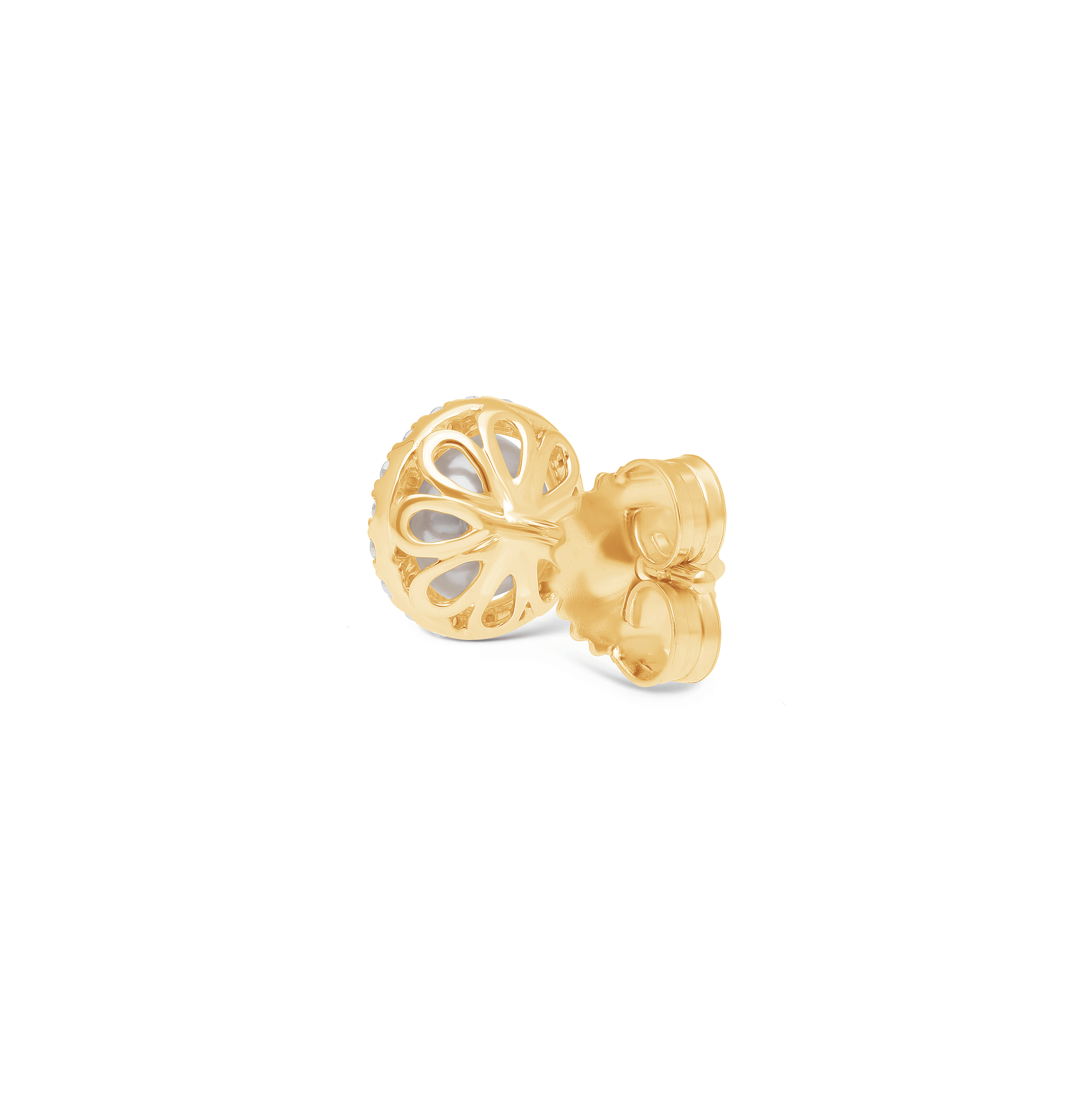 Sabel Collection Yellow Gold Pearl and Diamond Halo Stud Earrings