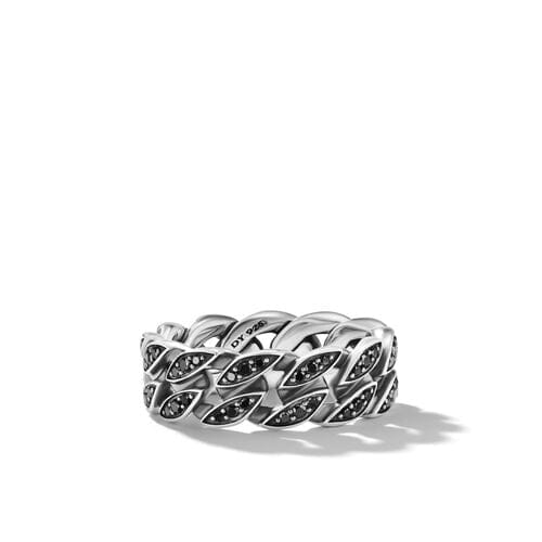 David Yurman Curb Chain Band Ring in Sterling Silver with Black Diamonds, 8mm
