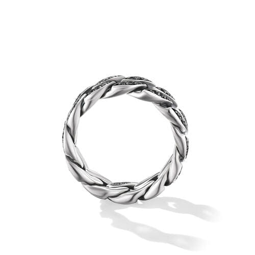 David Yurman Curb Chain Band Ring in Sterling Silver with Black Diamonds, 8mm