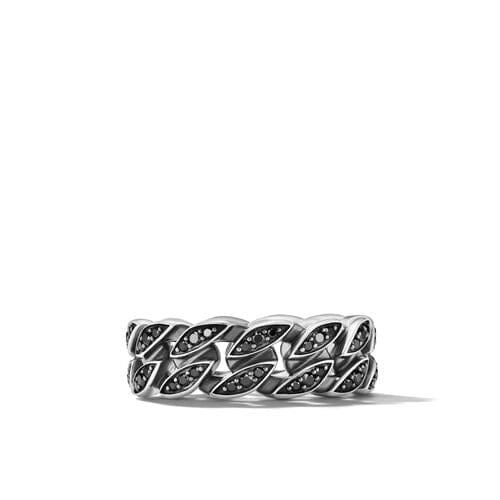 David Yurman Curb Chain Band Ring in Sterling Silver with Black Diamonds, 8mm