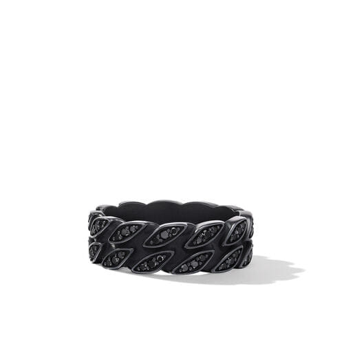 David Yurman Curb Chain Band Ring in Black Titanium with Black Diamonds, 8mm
