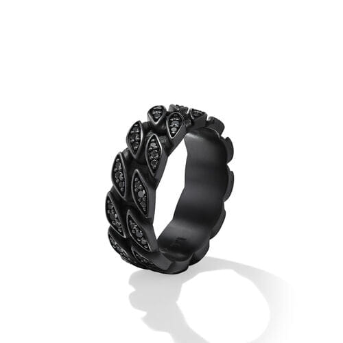 David Yurman Curb Chain Band Ring in Black Titanium with Black Diamonds, 8mm