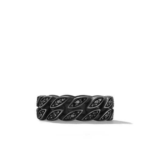David Yurman Curb Chain Band Ring in Black Titanium with Black Diamonds, 8mm