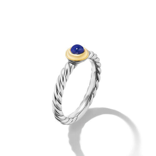 David Yurman Petite Cable Ring in Sterling Silver with 14K Yellow Gold and Lapis Lazuli, 2.8mm