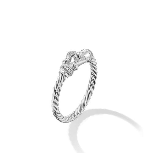David Yurman Petite Buckle Ring in Sterling Silver and Diamonds, 2mm