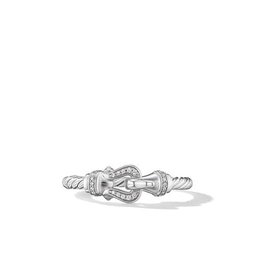 David Yurman Petite Buckle Ring in Sterling Silver and Diamonds, 2mm