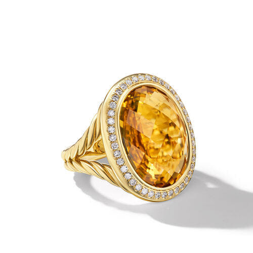 David Yurman Albion Oval Ring in 18K Yellow Gold with Citrine and Diamonds, 21mm