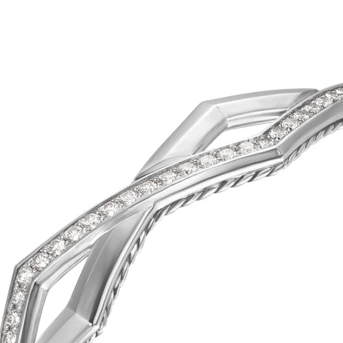 David Yurman Zig Zag Stax Two Row Cuff Bracelet in Sterling Silver with Diamonds, 13mm