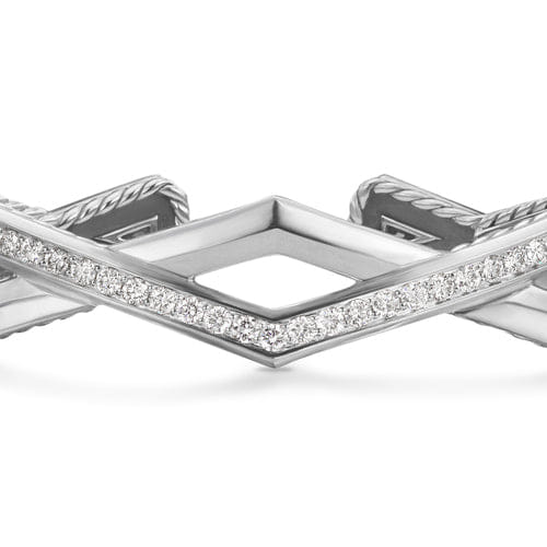 David Yurman Zig Zag Stax Two Row Cuff Bracelet in Sterling Silver with Diamonds, 13mm