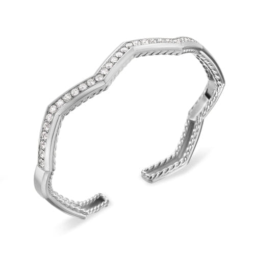 David Yurman Zig Zag Stax Cuff Bracelet in Sterling Silver with Diamonds, 5mm