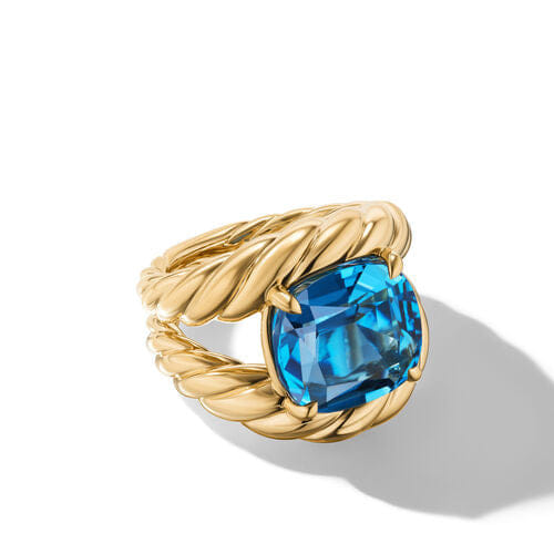 David Yurman Marbella Ring in 18K Yellow Gold with Hampton Blue Topaz, 20mm