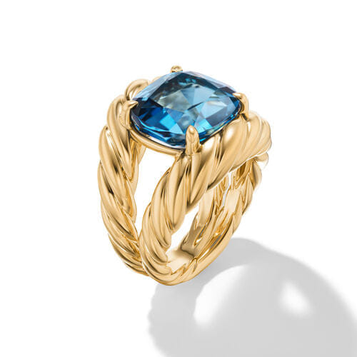 David Yurman Marbella Ring in 18K Yellow Gold with Hampton Blue Topaz, 20mm