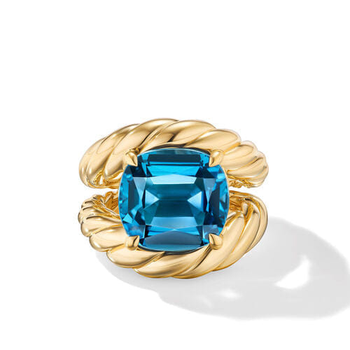 David Yurman Marbella Ring in 18K Yellow Gold with Hampton Blue Topaz, 20mm