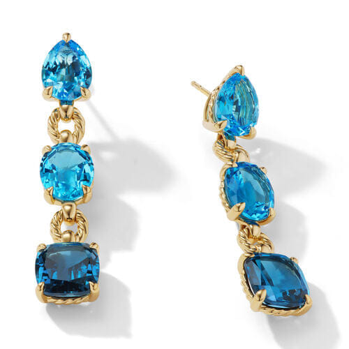 David Yurman Marbella Drop Earrings in 18K Yellow Gold with Blue Topaz and Hampton Blue Topaz, 51mm