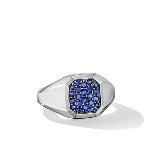 David Yurman Streamline Signet Ring in Sterling Silver with Blue Sapphires, Size 9