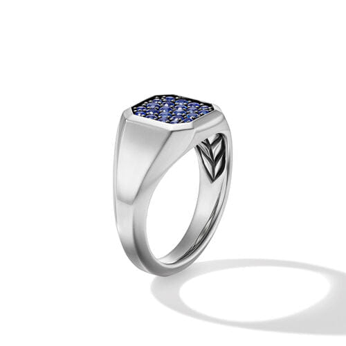 David Yurman Streamline Signet Ring in Sterling Silver with Blue Sapphires, Size 9