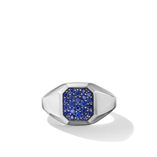 David Yurman Streamline Signet Ring in Sterling Silver with Blue Sapphires, Size 9